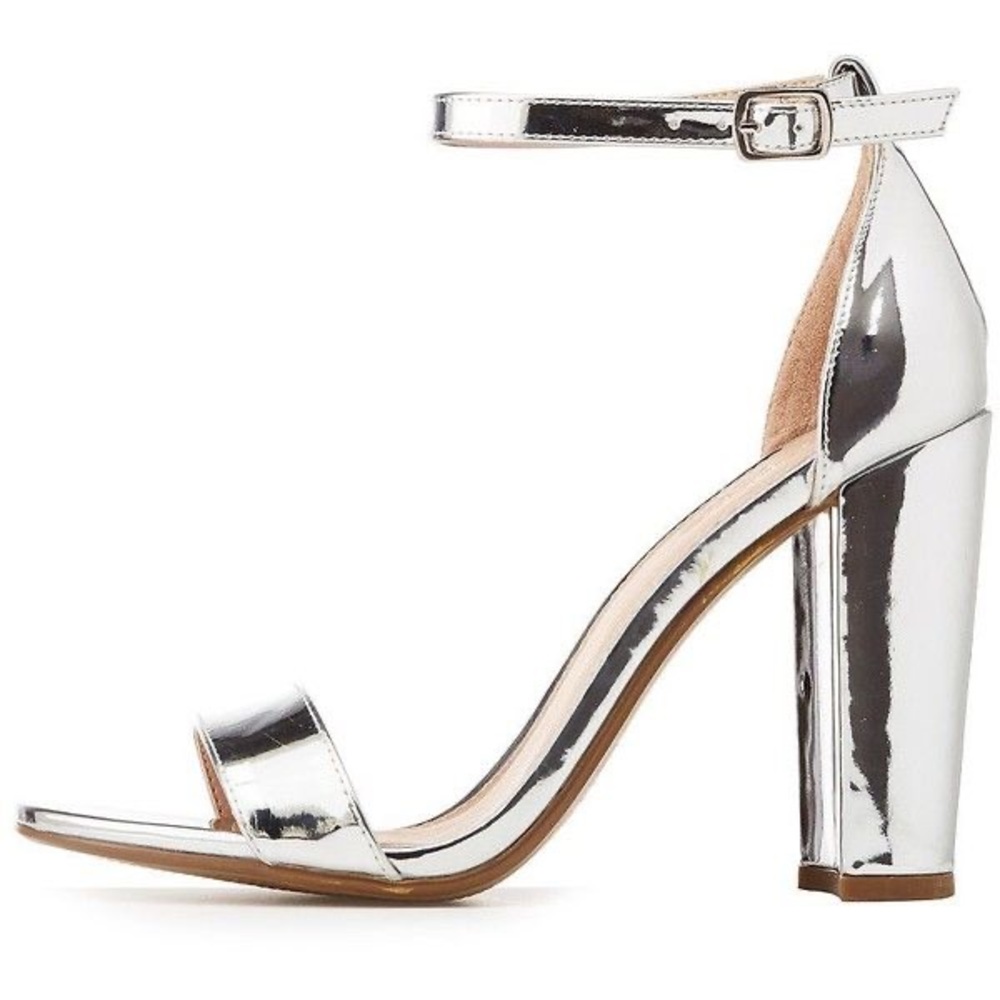 Silver Minimal Strap Block Heel Sandal